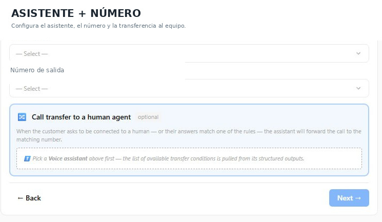 Transferencia de una llamada a un agente humano