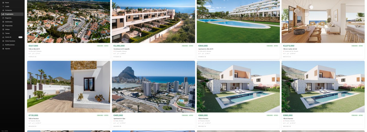 EMISHARA AI CRM properties dashboard with real estate listings